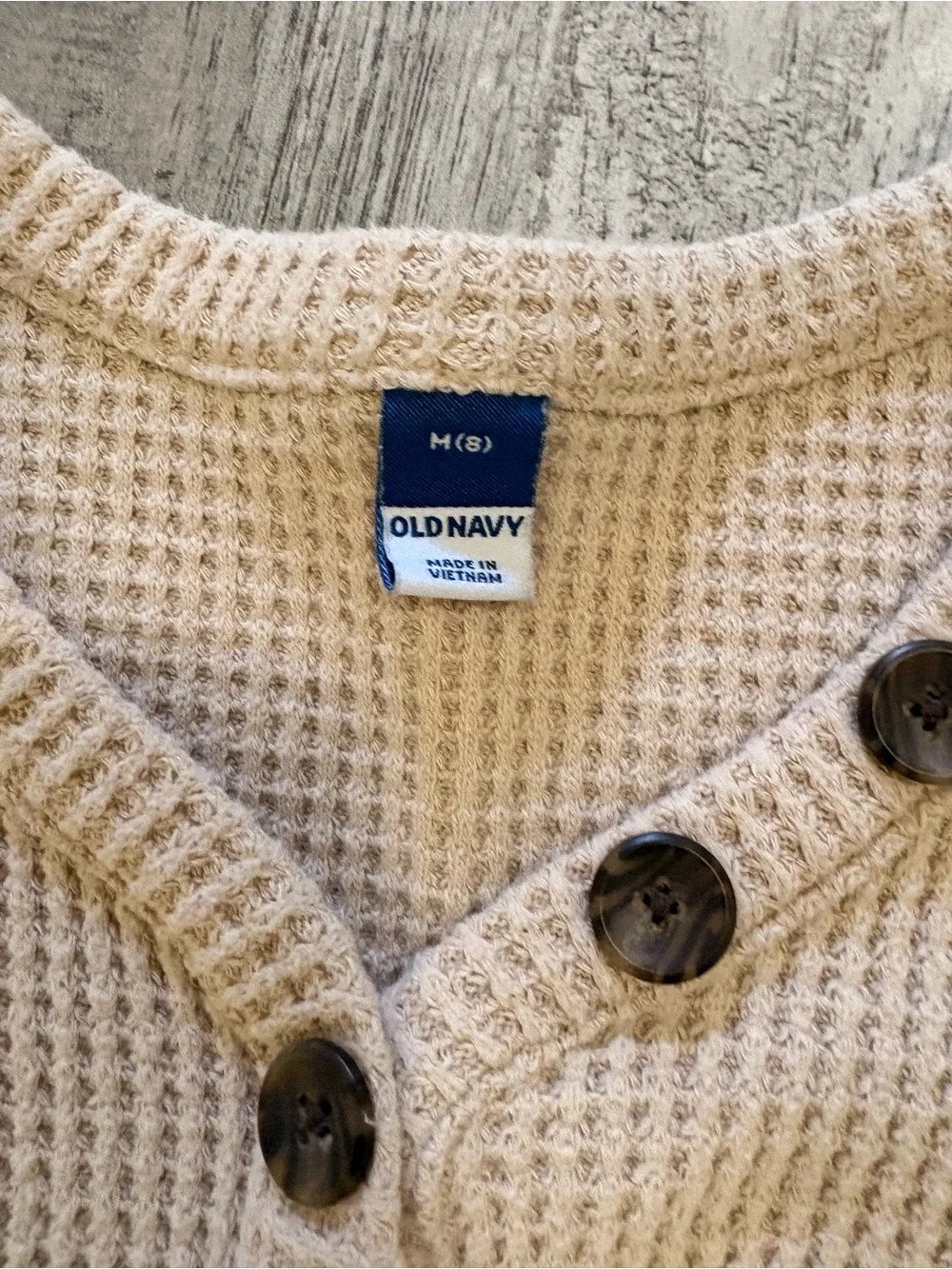 Old Navy Kids Waffle Henley Tops - Cream and Dark Green